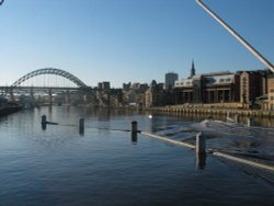 view of Newcastle with the bridges and the law courts to the right. Wallpaper
