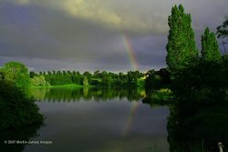 Blenheim Palace Grounds lake and rainbow (evening) Wallpaper
