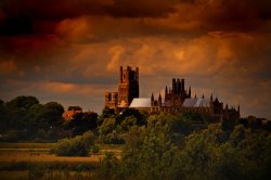Ely cathedral, under a brooding sky. Wallpaper