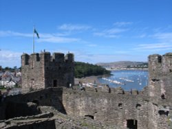 Conwy Harbour, from walls of Conwy Castle, Gwynedd, Wales Wallpaper