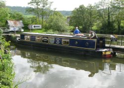 Barge on the river Avon at Saltford, Somerset