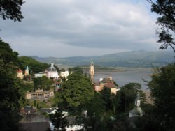 Portmeirion, Gwynedd, Wales - View over Estuary to mountains beyond Wallpaper