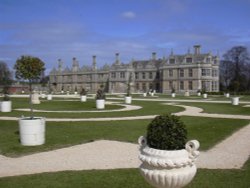 Restored formal gardens at Kirby Hall, Corby, Northamptonshire Wallpaper