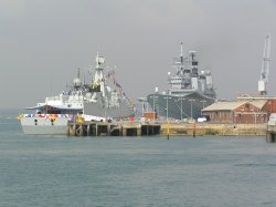 Chinese missile destroyer Guangzhou and Ark Royal at Portsmouth, Hampshire Wallpaper