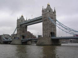 Tower Bridge on a grey day in London.