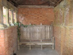 Interesting sitting area inside walled garden at Tyntesfield, Wraxall, Somerset Wallpaper