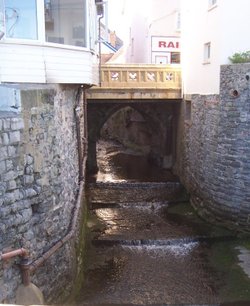 Where the river enters the bay, Lyme Regis, Dorset