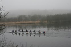 Rowers on a misty morning at Littleborough, Greater Manchester Wallpaper