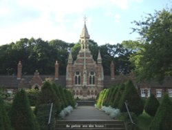 Front view building and garden area. Holgate hospital alms houses.