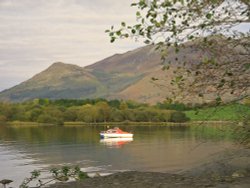 Boat and Mountains, Derwentwater, Cumbria Wallpaper