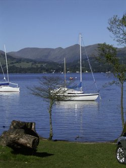 Windermere, west bank looking north from opposite Bowness Bay, winter afternoon,