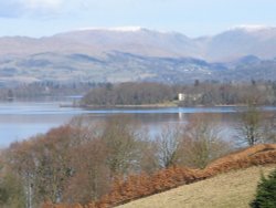 March, a view looking north over Windermere. Wallpaper