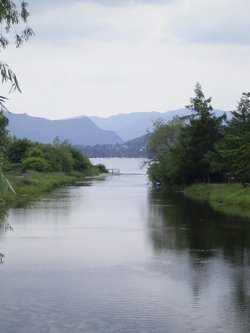 The River and Lake as seen from the bridge at Pooley Bridge. Cumbria.