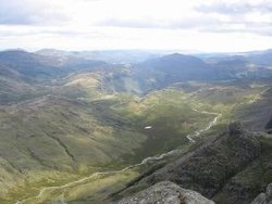 Panorama across Eskdale from Ill Crag, Lake District, Cumbria