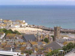 St Ives harbour seen from above the town Wallpaper
