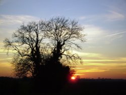 Sunset over fields south of Yapton