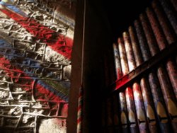 Sunlight through stained glass, St Giles Church, Noke, Oxon.