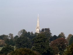 Distant view of the church spire at King's Sutton, Northants.