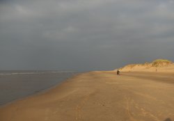 A cyclist heads towards Southport - on foot.....