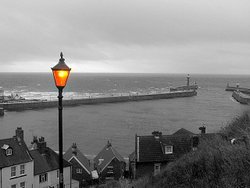 Lamp light on the steps to Whitby Abbey Wallpaper
