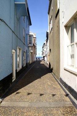 A narrow view of the sea.