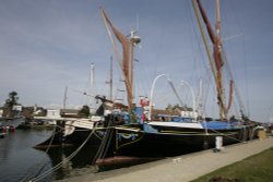 Barges on River Wallpaper