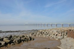 Severn Bridge (M4) Spring Misty Day at Severn Beach Wallpaper