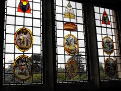 Stained glass on the landing of the main staircase Wallpaper