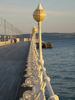 Evening sunlight warms the pier.