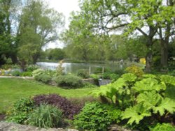 Garden Scene at Fish Farm in Bibury Wallpaper