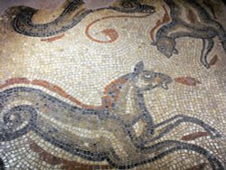 Roman mosaic excavated at Bath.