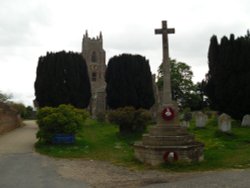 Ancient Church of Holy Virgin and yew trees in Stoke-By-Nayland, Suffolk