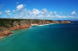 Green water, blue sky
