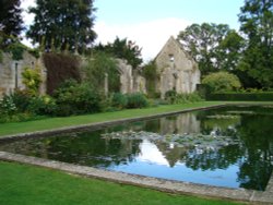Tithe Barn and Carp Pond Wallpaper