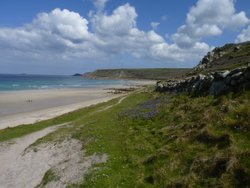 Broad sweep of beach at Sennen Cove, Cornwall Wallpaper