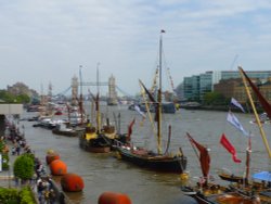 Boats assembled for the Thames pageant at Tower Bridge Wallpaper