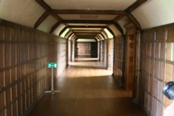 Passage upstairs at Barrington Court. Wallpaper