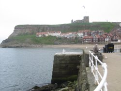 Cliffs in Whitby and Whitby Abbey across River Esk Wallpaper