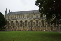 Winchester Cathedral from cloister gardens Wallpaper