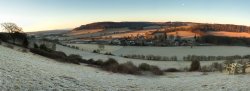 Easter sunrise panorama of Turville, Chiltern Hills Wallpaper