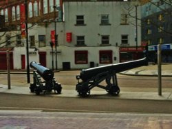 The Canons outside the Emirates Stadium, home of the Arsenal Football Club