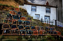 'Stacked and Ready' - Staithes, North Yorkshire Wallpaper