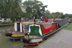 Canal Barges at Stoke Bruern on the Grand Union Canal Wallpaper