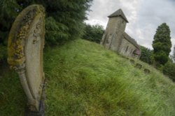 Headstone and Church at Godington, Oxfordshire Wallpaper