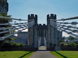 Suspension Bridge and Castle Wallpaper