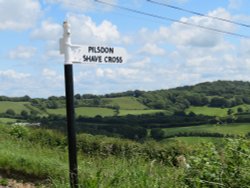 Old-fashioned signpost pointing to Pilsdon, Dorset