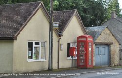 Cafe, Bus Stop, Postbox & Phonebox (now book exchange), Lea, Wiltshire 2019 Wallpaper