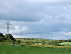 Pylons across the countryside, Cudworth Wallpaper