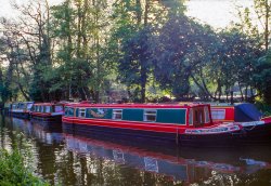 Barges moored on the Wey Navigation at Farncombe, near Godalming Wallpaper