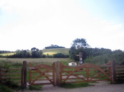 The entrance to the nature reserve at Little Wittenham with the Wittenham Clumps in the background Wallpaper